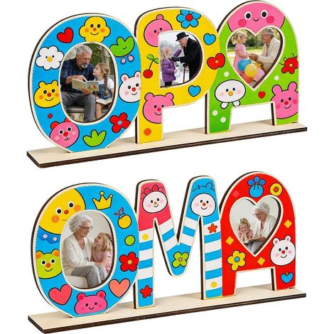Holzbuchstaben Bastelset OPA & OMA mit Bilderrahmen, DIY Geschenk für Großeltern (1/4)