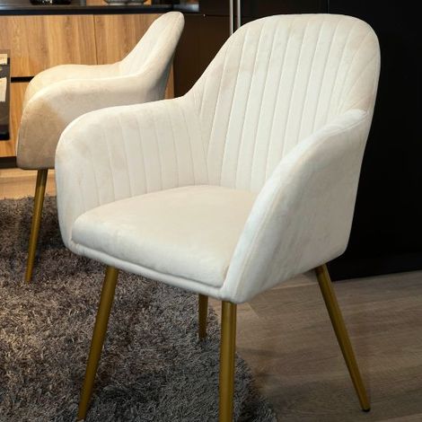 Poltrona imbottita in velluto crema con gambe in ferro oro 1 poltrona (1/4)