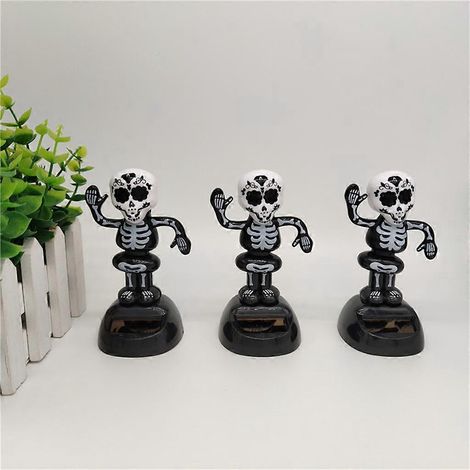 Lot de 3 décorations solaires pour tableau de bord, squelettes de dessin animé, ornements d'Halloween pour voiture (1/4)