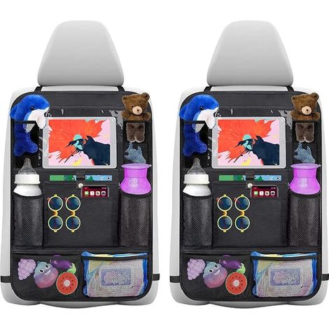 Protection de dossier de voiture [Lot de 2], Organisateur de siège arrière pour enfants - Oxford 600D, Imperméable, Protection anti-salissures avec compartiment pour iPad et tablette 12 pouces