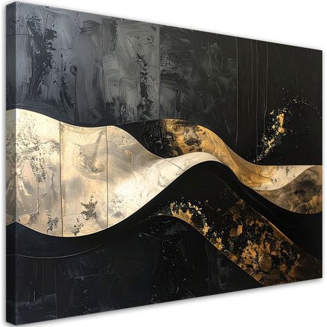 Quadro su tela, Linee ondulate astratte nero beige, 45x30 (1/5)