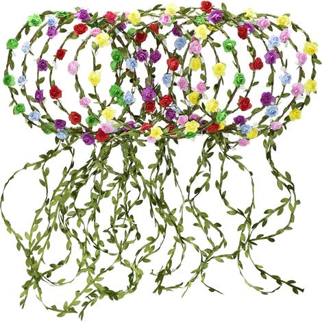 12 Couronnes de fleurs, Multicolores, Diamètre 20-22 cm, Fleurs en papier et mousse, Pour mariages et fêtes (1/5)