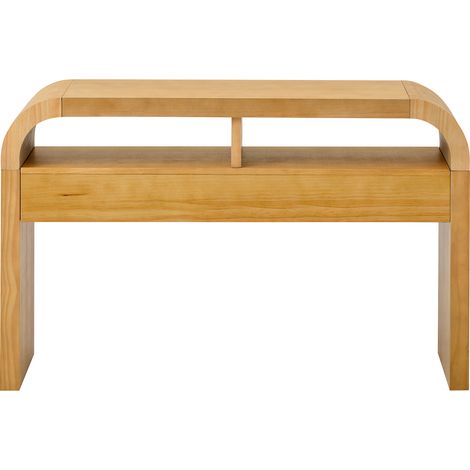 Consola moderna con 2 cajones en MDF color natural, con estante abierto y patas ajustables (1/5)