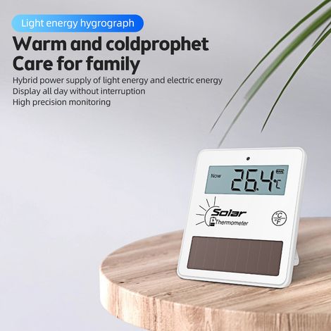 Ortviai Thermomètre Hygromètre Numérique LCD Haute Précision pour Intérieur, Bureau, Serre ou Cave – Alimentation Solaire + Batterie Rechargeable (1/5)