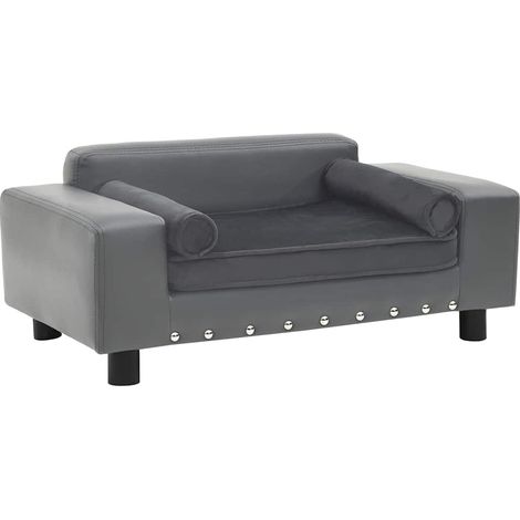 Canapé pour chien-Sofa animaux de compagnie Gris 81x43x31 cm Peluche et similicuir (1/5)