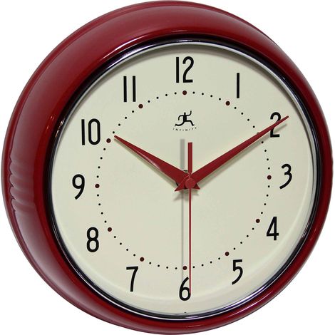 Horloge Murale rétro 22,9 cm silencieuse sans tic-tac pour Cuisine, Salle à Manger, Mouvement à Quartz, Horloge Murale rétro décorative (Rouge) (1/5)