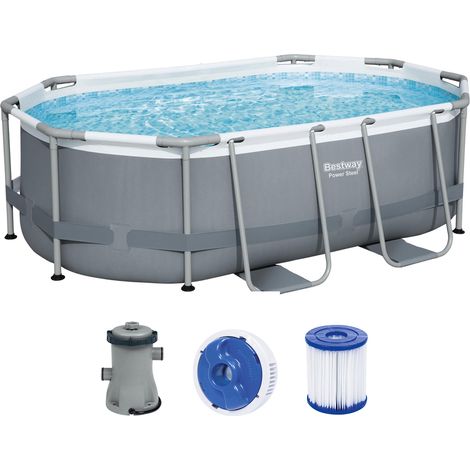 Bestway Frame Pool 305 x 200 x 84 cm Ovaler Pool mit Kartuschenfilteranlage (1/10)
