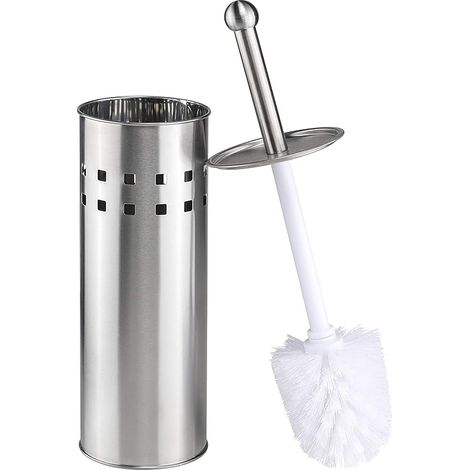 Brosse WC avec support - En acier inoxydable - Argenté/blanc (1/5)