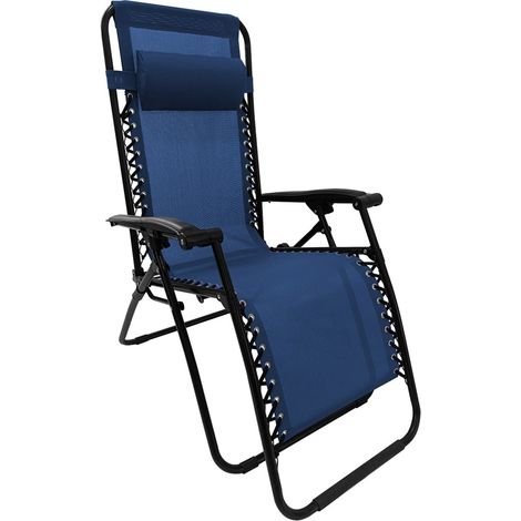 Fauteuil transat relax pliable multiposition + appui‑tête réglable - - Bleu