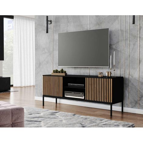 Savanna - meuble tv - effet bois et noir - 2 portes et 2 niches - 150 cm (1/5)