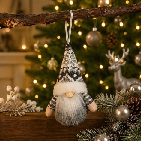 Weihnachtsschmuck, Zwergenfiguren, Rudolph, gesichtslose alte Männer als Ornamente, Weihnachtsbaumschmuck