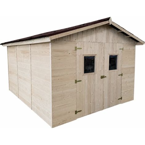 Casetta da Giardino in Legno Grezzo 3x4 m Pannelli 16 mm Porta Doppia (1/4)