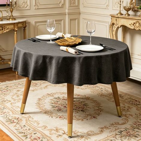 Nappe ronde 160 cm anthracite anti-tache - Nappe salle à manger imperméable et lavable - Nappe design scandinave (1/5)