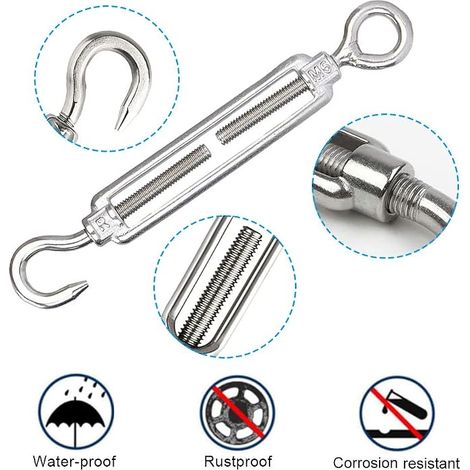M6 Stainless Steel Adjustable Cable Tensioner  With Hook, Eyelet for Stretched Rope Heavy Stainless Steel Cable Kit Photo Cable Plant Adjustable Tensioners (1/4)