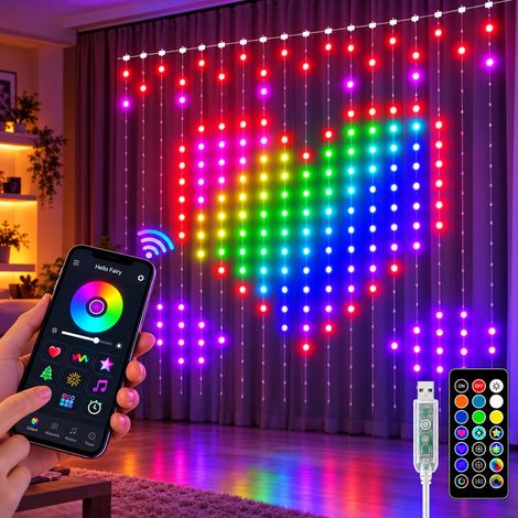 Tenda Luminosa Smart RGB 2x2 Metri 400 LED con App e Telecomando Luci di Natale Intelligenti USB Cavo Trasparente Effetti Musica Scritte e Disegni (1/4)