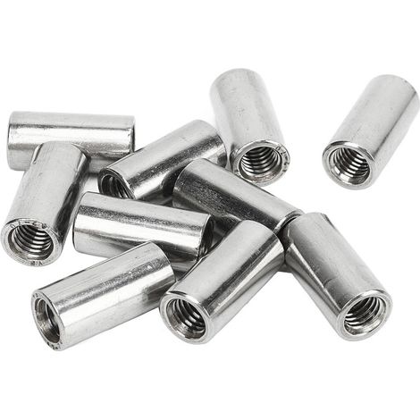 Lot de 10 écrous de raccordement ronds M8x1,25, filetage femelle, tige de 25 mm de longueur, manchon fileté en acier inoxydable. (1/5)
