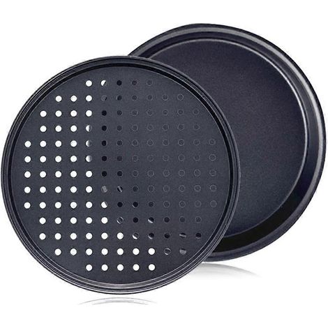 Plaque à pizza perforée, 25 cm, pour la cuisson de pizzas croustillantes, antiadhésive, idéale pour le four (lot de 2). (1/5)