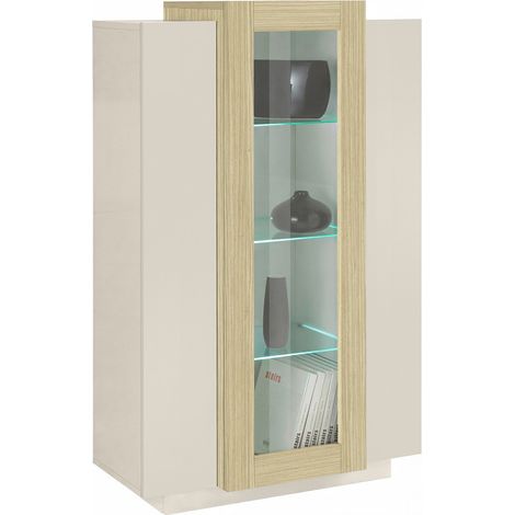 Vitrina Severino, Mueble Expositor 7 Estantes, 3 Puertas Hecho en Italia, 10 Compartimentos, 80x38x120.5h cm Beige