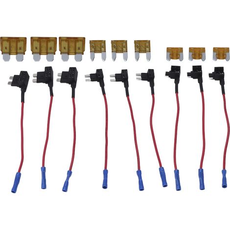 Lot de 9 adaptateurs circuit 12V, 3 types de porte-fusibles (standard, mini, profil bas) avec fusibles à lame 5A. (1/5)