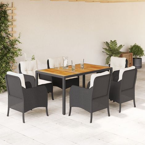 Set de comedor de jardín 7 pzas y cojines ratán sintético negro (1/5)