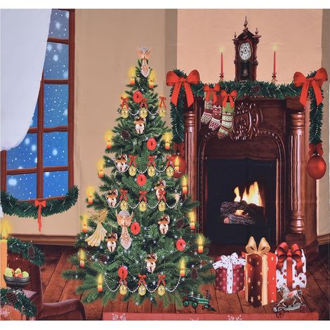 Tenture murale de Noël en polyester 230x180cm, décoration festive élégante pour intérieur