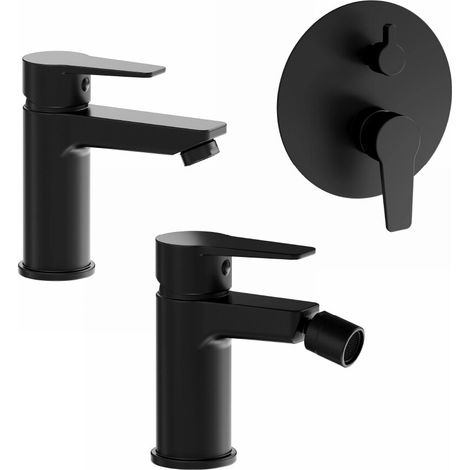 Set miscelatori lavabo bidet senza scarico e incasso doccia c deviatore nero opaco Jane (1/4)
