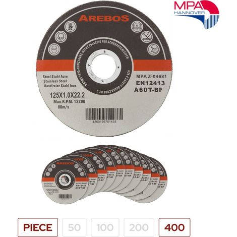 AREBOS Dischi Taglio Dischi Flessibili Ø125 mm Ammissione 22,2 mm Spessore 1 mm
