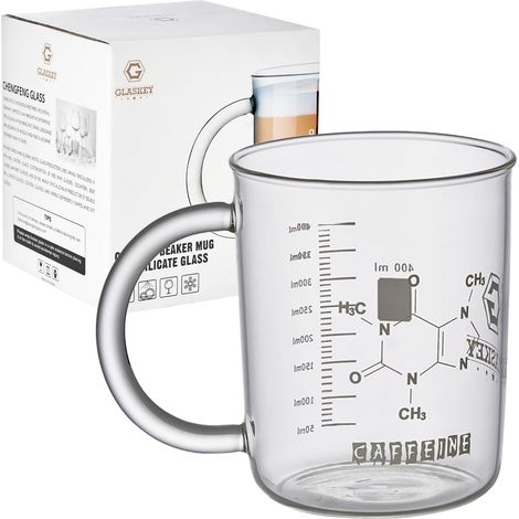 Bécher à Caféine,Verre Doseur en Borosilicate Anti-goutte de 16oz,Tasse De Molécule De Caféine Tasse avec Poignée,Chimie Science Enseignant Cadeaux pour Femmes Hommes (1/5)