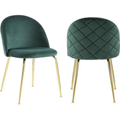 Vente-Unique – Lot de 2 chaises velours vert sapin avec pieds en acier inoxydable doré – Garnissage mousse polyuréthane – Design vintage raffiné (1/5)