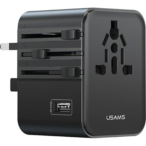 Adaptateur de voyage USB-C/USB-A 17 W usams, noir (1/5)