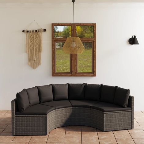 4-tlg. Garten-Sofagarnitur mit Auflagen Poly Rattan Grau