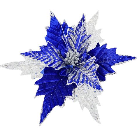 Fleur à Paillettes de Noël, Poinsettia Authentique avec Clips pour Bricolage, Couronne de Noël, Décoration de Fête à Domicile de Vacances (220627LW03-1) (1/5)