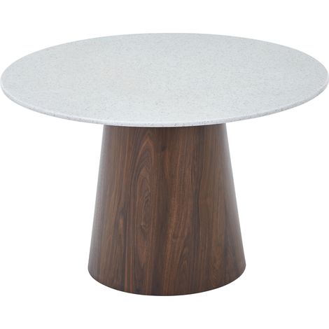 SANA XL - Table à manger ronde en marbre composite pieds couleur bois foncé 120 cm