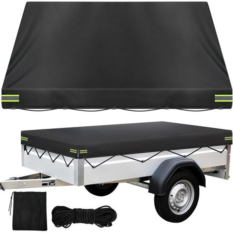 Housse de remorque imperméable toutes saisons 214 x 122 x 13 cm – Oxford 420D robuste ajustement universel pour remorques, camping-cars et camping-cars  Protection contre la neige, les UV, les
