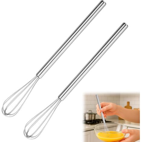 Petit Fouet Cuisine, 2 Pièces Mini Fouet Inox Cuisine pour Vinaigrette, Coiffeur, Batteur Manuel Outil en Mousse avec Poignée en Acier Inoxydable pour Mélanger Fouetter Battre et Remuer (1/5)