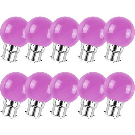 Lot de 10 ampoules LED couleur mini globe G45 B22 à baïonnette 3 W violet pour décoration maison bar et fête (1/5)