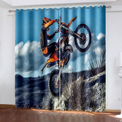Motocross Cavalier Lot de 2 Rideau Occultants Isolant Thermique Anti Froid 107x183 (lxH) Moto Cross Design Moderne à Oeillets Extreme des Sports Rideaux pour Chambre d'enfant Salle de Jeux - 107L X 18 (1/5)