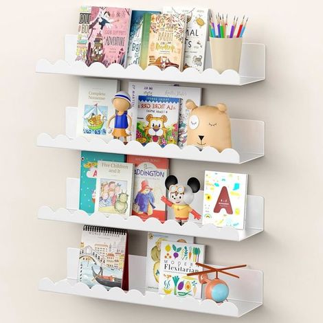 Ensemble de 4 étagères murales en métal blanc 43 cm pour chambre ou salle de bain pour enfants, polyvalent et pratique (1/5)