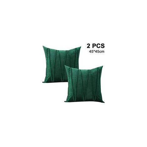 Lot de 2 housses de coussin décoratives en velours rayé, douces et unies, carrées (45 x 45 cm), vert foncé, pour lit, canapé, voiture ou salon. (1/5)