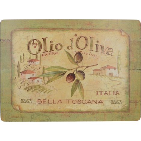 Set de 4 sets de table en liège extra-large Olio D'Oliva – Résistant à 120°C – Décor typique des vignobles italiens – Creative Tops