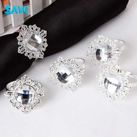ROND DE SERVIETTE - Mariage Banquet Décor - 12pcs diamant - Arcylic - argent (1/4)
