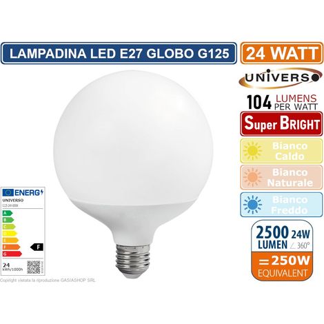 UNIVERSO G125-24W LAMPADINA LED E27 24W GLOBO G125 2500 LUMEN 3000K 4000K 6500K - Colore Luce:Bianco Freddo (1/2)