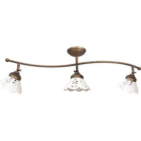 Spot de plafond en laiton massif céramique E14 orientable en bronze antique blanc mat 3 lampes allongées (1/4)