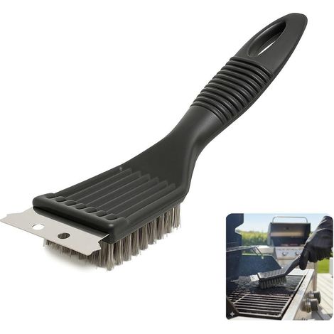 Stahldrahtschaber, ideal zum Reinigen von Grillrosten, Pfannen und Grillplatten. Robuste Reinigungsbürste mit langlebigen Stahldrahtborsten und ergonomischem Griff. Entfernt Fett und Speisereste. Prof