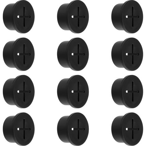 12pcs Cache-Filetage Câble 20mm, Passe-Câble Bureau Caoutchouc Noir - Organisateur Fils Creux Croix pour Maison Bureau École (1/5)