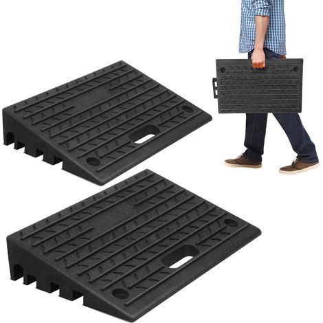 Randaco 2x Bordsteinrampe Gummi mit Griffen Auffahrrampen Schwellenrampe Tragbar Rollstuhlrampe 49x31x10cm Rutschfest für Rollator Rollstuhl