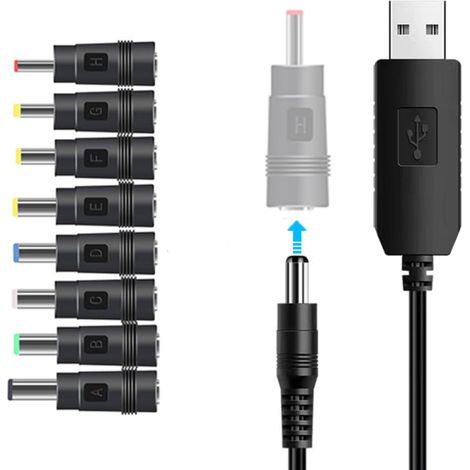 8in1 USB to DC Power Cable  USB to DC 12V 5.52.1mm Charging Cable with 8 Connectors  1 Meter  for Router, LED Light, Speaker, TV Box, Hue Hub (1/5)