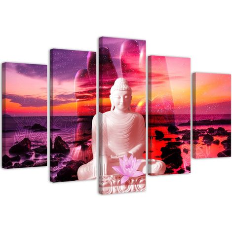 Stampa su tela 5 parti, Buddha su uno sfondo di oceano - 200x100 (1/4)