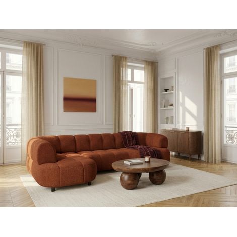 BOBOCHIC - Canapé d'angle L convertible avance-recule électrique LOVELY tissu chenille Angle gauche Orange (1/5)