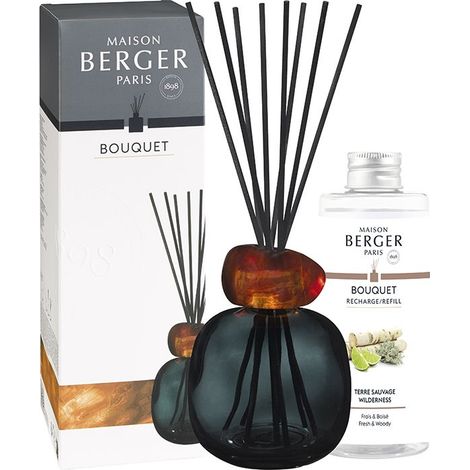 Maison Berger - Diffusore di profumo a bastoncini MINERAL Noir + 200ml Terre Sauvage